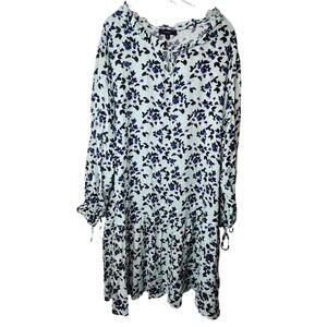 Ellos 2X Mint Green Floral Tiered Dress with Tie Sleeves